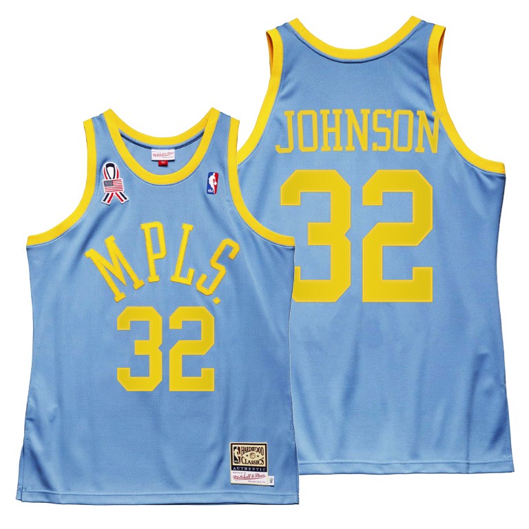 Men's Los Angeles Lakers Magic Johnson #32 NBA Minneapolis 5x championship MPLS Throwback Hardwood Classics Blue Basketball Jersey CSG7783LR